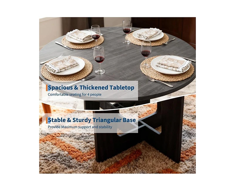 gaomon 4-Person Farmhouse Round Dining Table with Triangular Pedestal