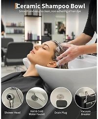 gaomon Shampoo Bowl and Chair Set,Backwash Hair Washing Station with Ceramic Shampoo Bowl Sink and Footrest,Load Weight 450 Lbs,for Barbershop.