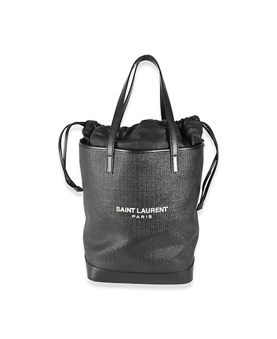 Pre-Owned Saint Laurent Black Linen Canvas Teddy Shopping Bag