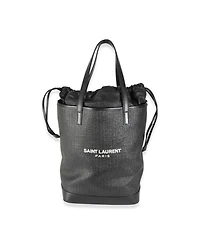Pre-Owned Saint Laurent Black Linen Canvas Teddy Shopping Bag