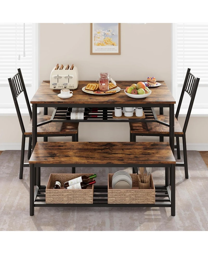 gaomon Dining Table Set for 4, Kitchen and 2 Chairs with Storage Bench, 47.2" Rectangular Wine Racket