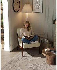 gaomon Solid Wood Accent Armchair with Corduroy Upholstery and Removable Lumbar Pillow