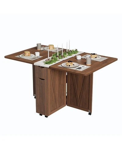 gaomon Space-Saving Folding Dining Table with Drawer and Wheels