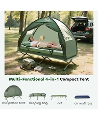 Outsunny Multifunctional Folding Camping Cots for Adults, Elevated Tent with Sleeping Bag, Thick Air Mattress Pad, Portable Single Sleeping Cot Campin