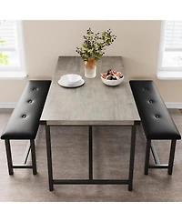 gaomon 3Pcs Dining Table Set, Kitchen Table and Benches for 4, Rectangular Dining Room Table Set with 2 Upholstered Benches, Dining Table Set