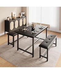 gaomon 3Pcs Dining Table Set, Kitchen and Benches for 4, Rectangular Room Set with 2 Upholstered Benches,