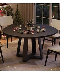 gaomon Round Dining Table for 4-6 People, Circle Kitchen Table with Cross Base, Farmhouse Wood Dinner Table for Apartment