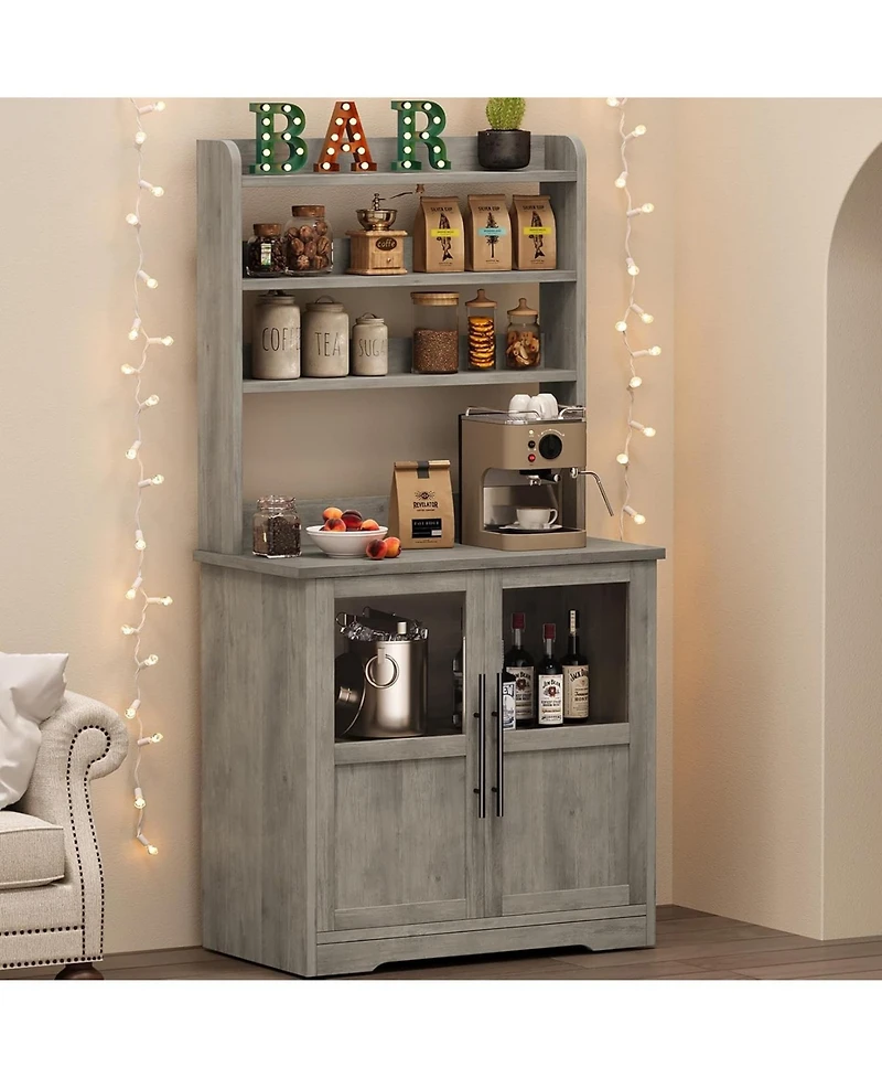 gaomon 6-Tier Farmhouse Baker s Rack with Power Outlet Kitchen Pantry Hutch