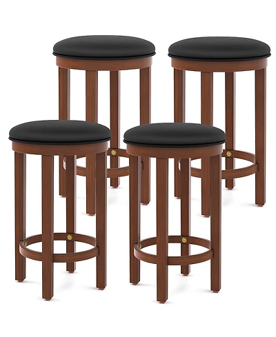 Gymax Upholstered Bar Stool Set of 4 25'' Counter Height Bar Chairs w/ Padded Cushion