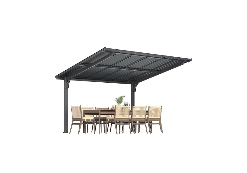 Aecojoy Lean to Hardtop Metal Carport Gazebo, Outdoor Freestanding Pergola Gazebo