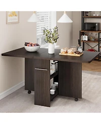 gaomon Folding 4-Person Farmhouse Dining Table with Storage and Wheels