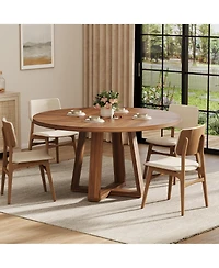 gaomon 4-6 Person Round Farmhouse Dining Table with Pedestal
