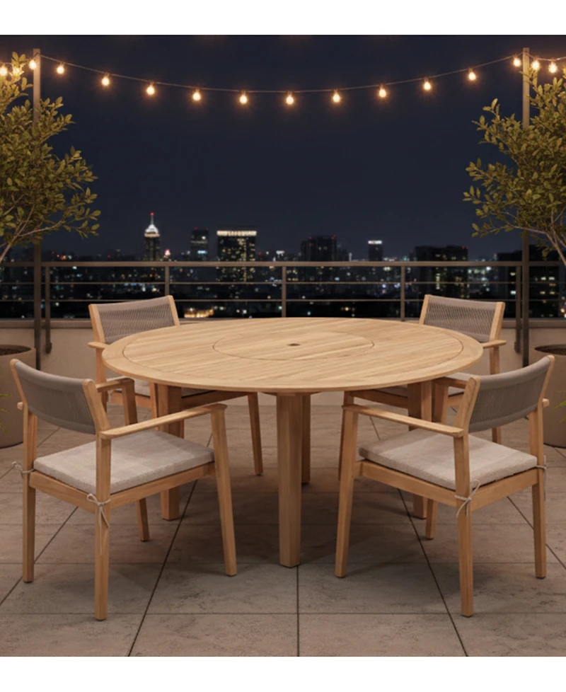 Bristol 5-Pc. Teak Wood Round Dining Set (Dining Table with Lazy Susan, Agate Lite Stacking Chairs), Created for Macy's