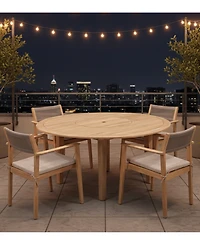 Bristol 5-Pc. Teak Wood Round Dining Set (Dining Table with Lazy Susan, Agate Lite Stacking Chairs), Created for Macy's