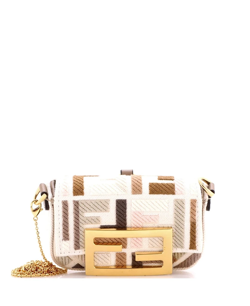 Pre-Owned Fendi Nano Chain Baguette Charm Bag Zucca Canvas