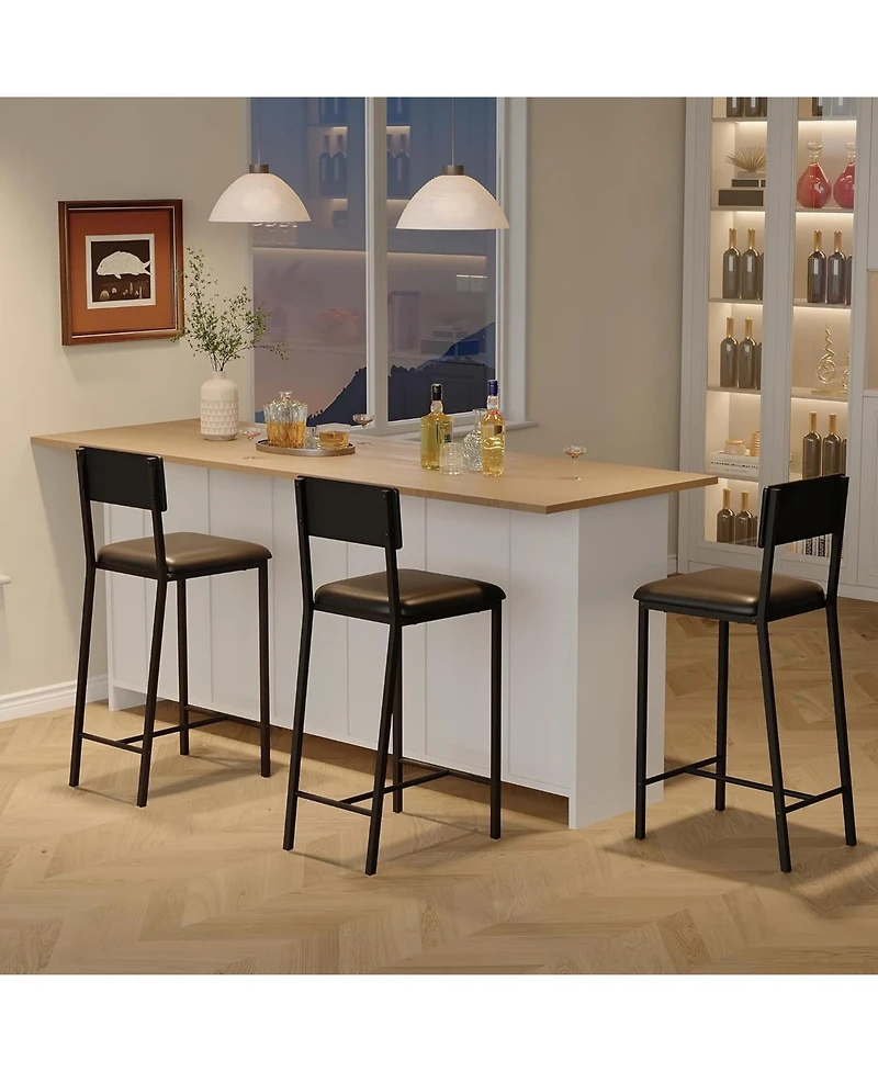 gaomon Bar Seating Set of 2 Pu Leather Upholstered Curved Backrest Metal Bar Stool