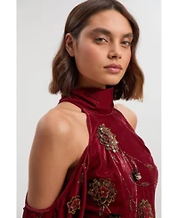 Karen Millen Women's Embroidered High Neck Maxi Dress