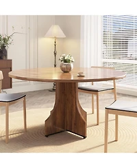 gaomon 47 in Farmhouse Round Dining Table for 4-6 People, Wooden Circle Kitchen Table, Rustic Circular Breakfast Nook Furniture for Apartment