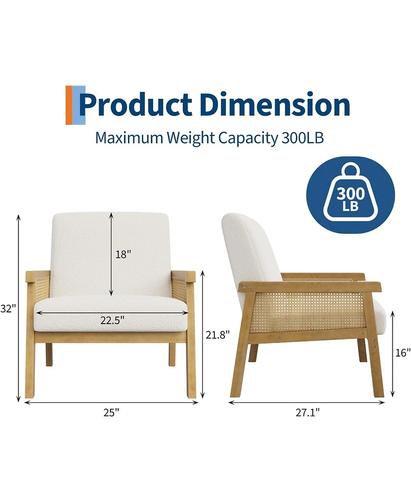 gaomon Boucle Accent Chair,Rattan Armchair with Wooden Frame,High Back,Upholstered Reading Chair Leisure Chairs for Living Room Bedroom