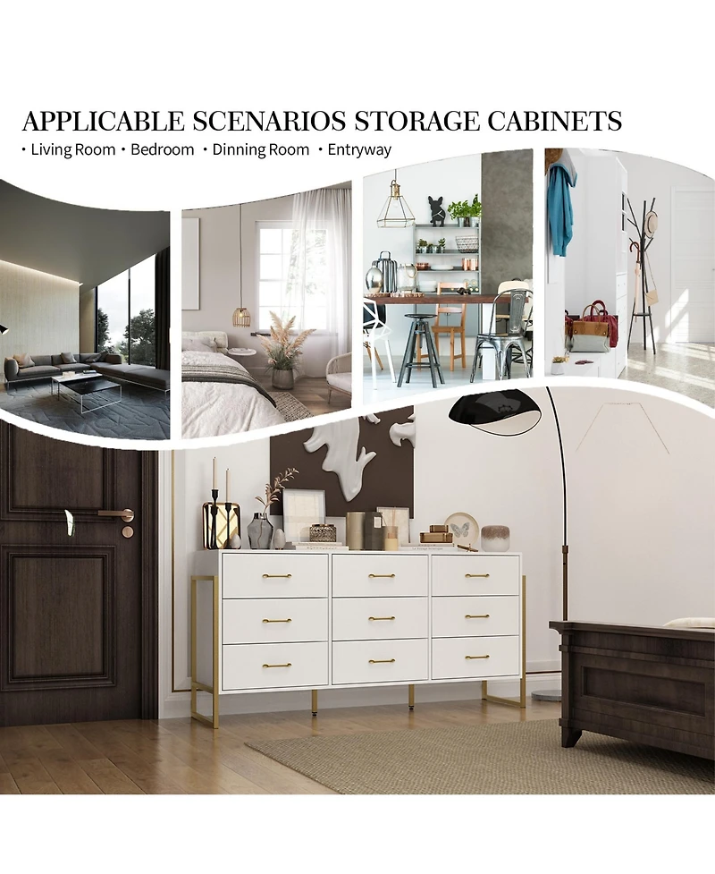 Famapy Wood 9 Big Drawers Dresser with Metal Frame Legs