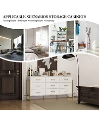 Famapy Wood 9 Big Drawers Dresser with Metal Frame Legs