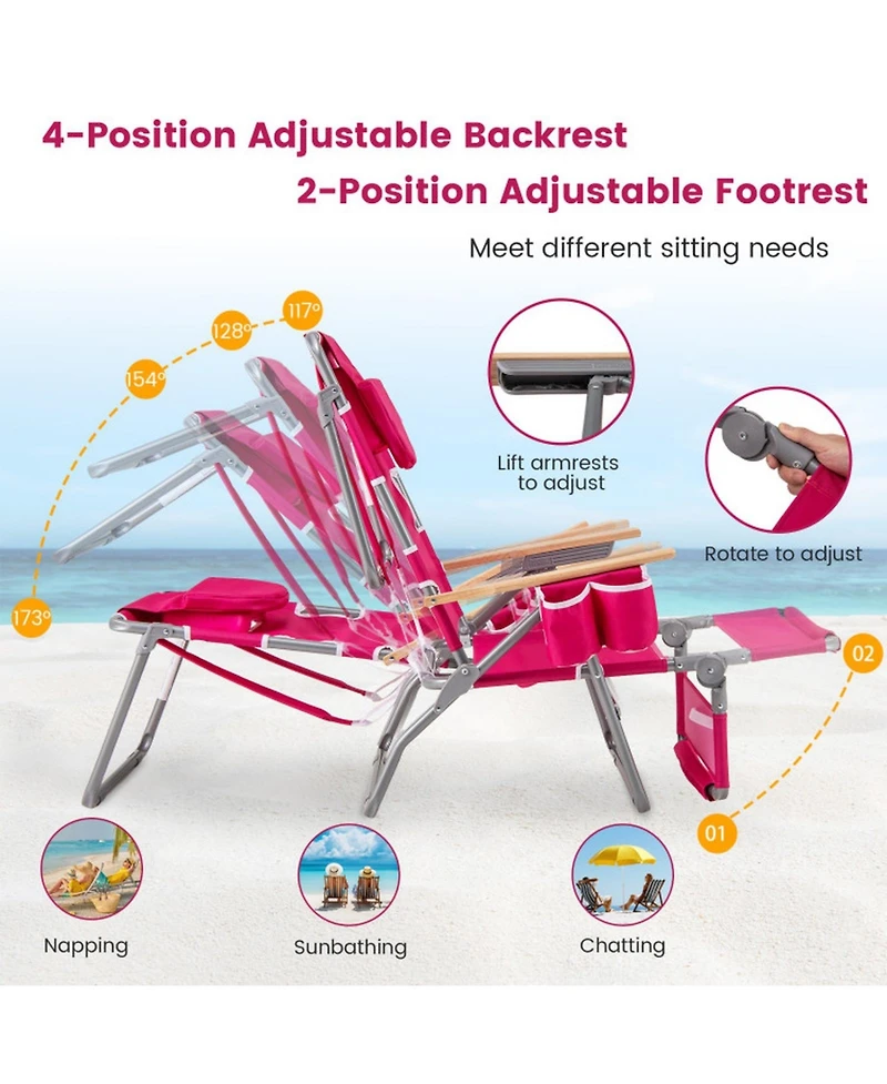 Gouun 3-in-1 Folding Beach Chair with Footrest and Lay-Flat Position 26 in Wide