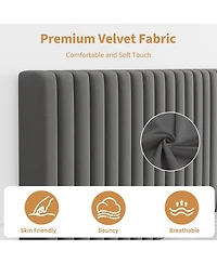 Homfan Velvet Bed Frame, Vertical Channel Tufted Headboard, Height Adjustable