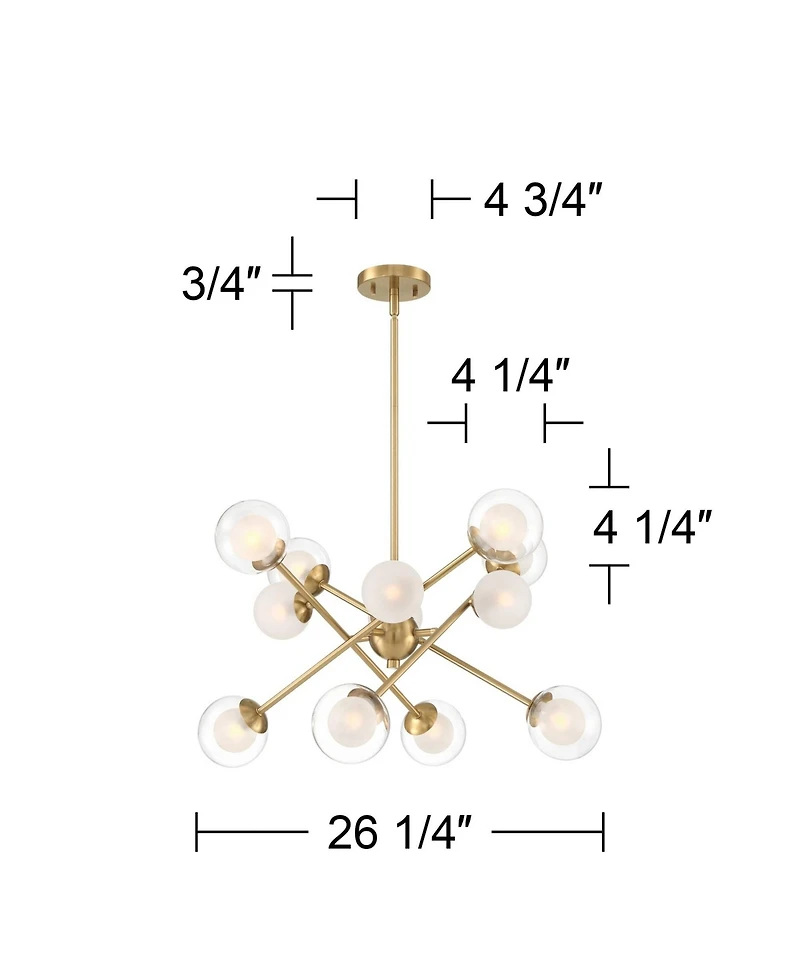 Possini Euro Design Davis Gold Sputnik Chandelier Modern Led Clear Frosted Glass 12-Light Fixture for Dining Room