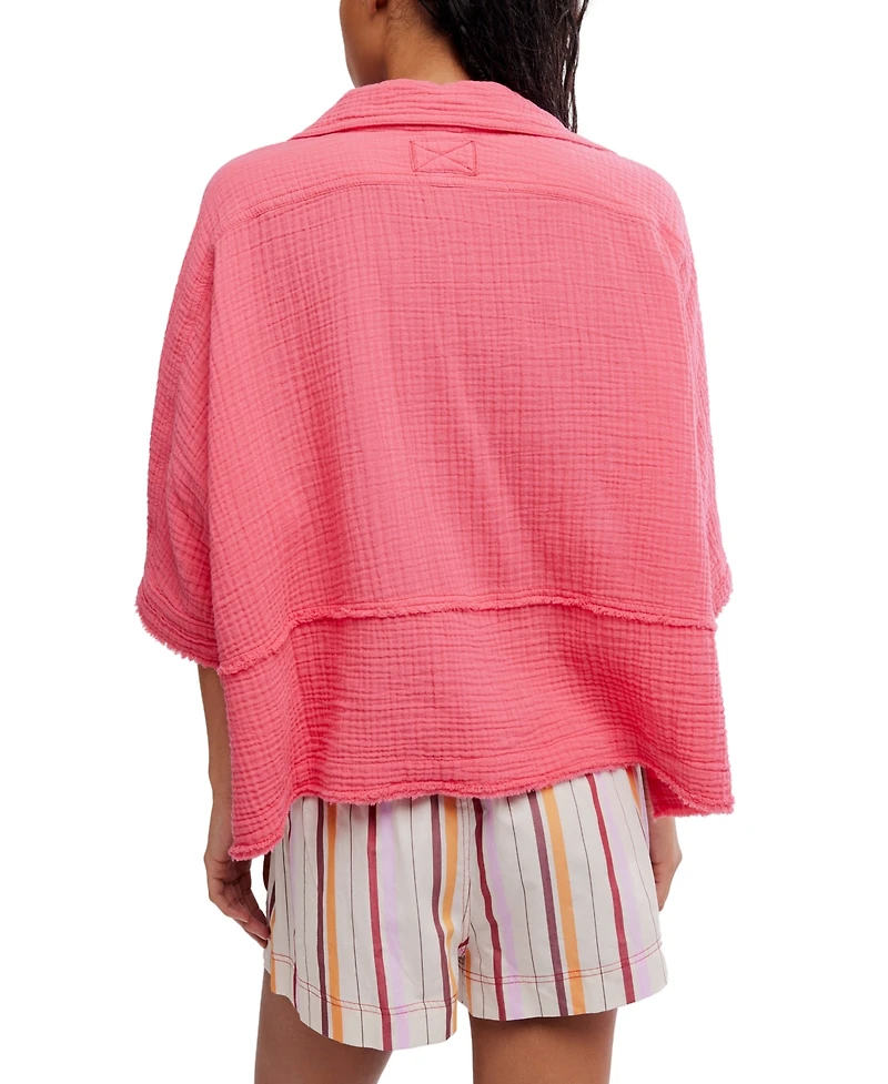 Free People Women's Happy Days Collared Cotton Top