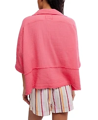 Free People Women's Happy Days Collared Cotton Top