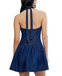 Free People Women's Clean Break V-Neck Denim Cotton Mini Dress