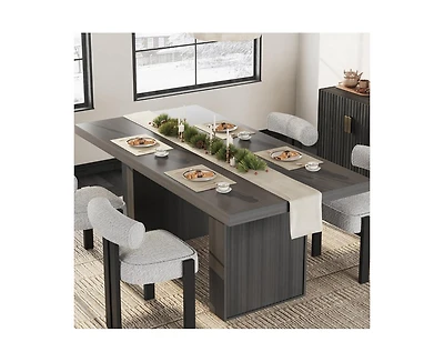 gaomon Modern Large Wooden Dining Table with Fluted Legs and Storage