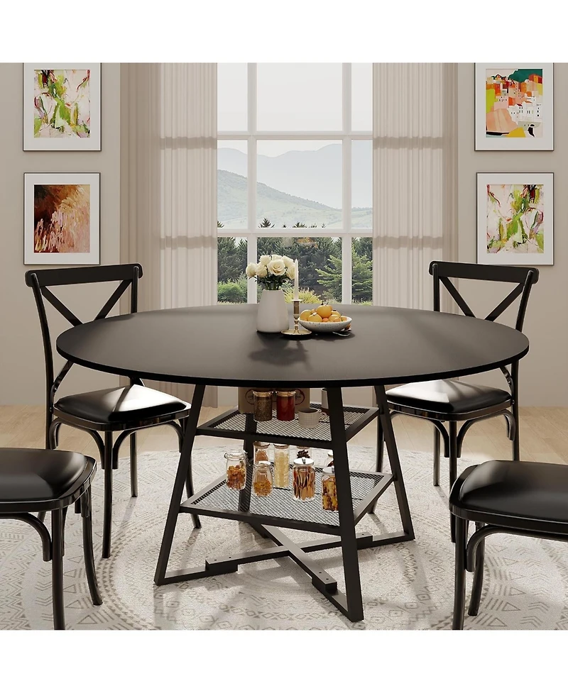 gaomon Dining Room Round Table Set for 4-6, Circle Kitchen Dining Table with Metal Base, 42 Inch Wooden Round DiningTable, Wood Kitchen Tables