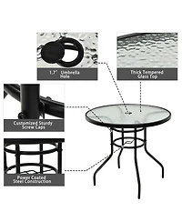 Costway 5PCS Bistro Patio Furniture Set 4 Folding Adjustable Chairs Glass Table W/Hole