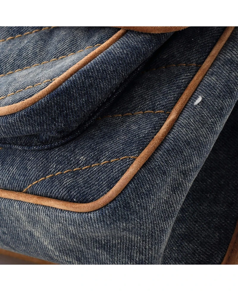 Pre-Owned Saint Laurent Medium Niki Chain Flap Bag Matelasse Chevron Denim with Suede