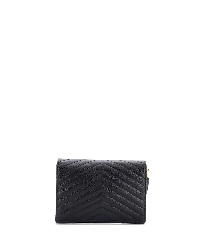 Pre-Owned Saint Laurent Classic Monogram Envelope Wristlet Clutch Matelasse Chevron Leather