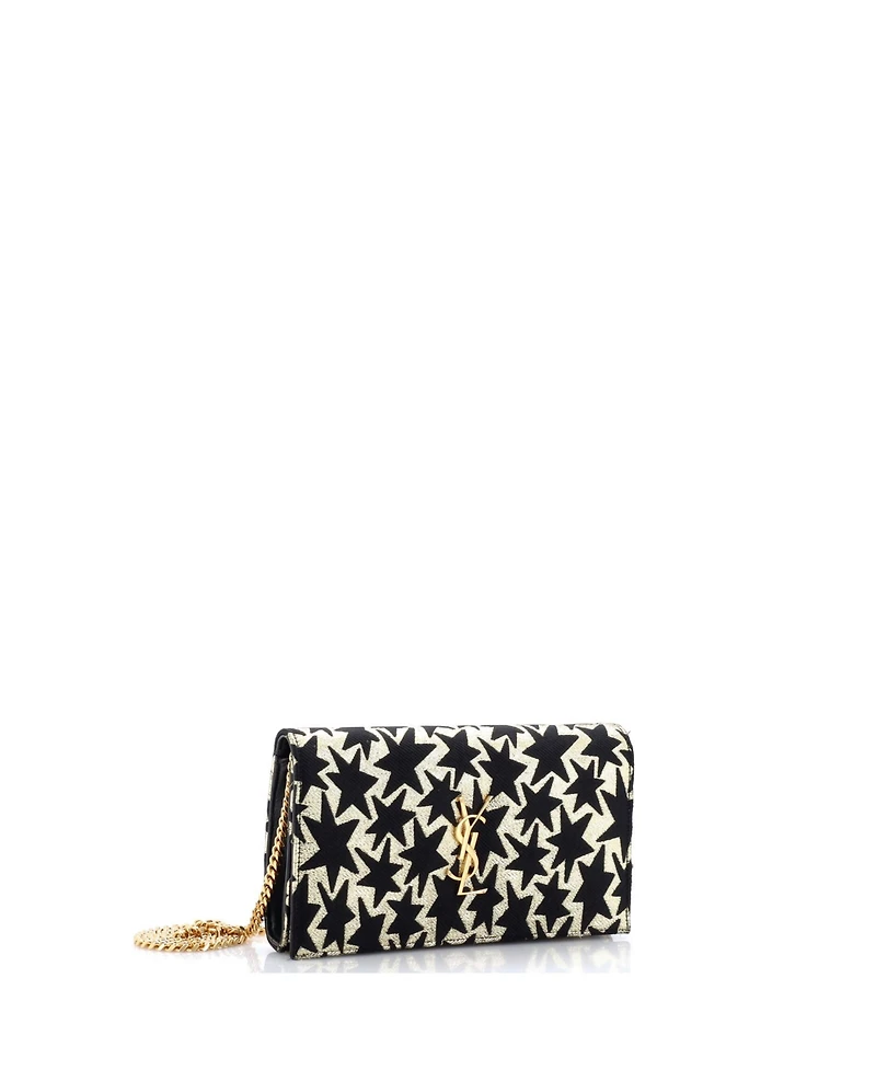 Pre-Owned Saint Laurent Classic Monogram Wallet on Chain Woven Fabric