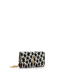 Pre-Owned Saint Laurent Classic Monogram Wallet on Chain Woven Fabric