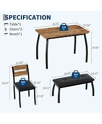 gaomon Dining Table Set for 4, Wooden Kitchen Table with Upholstered Bench and 2 Cushion Chairs, Space-Saving Dinette Set for Kitchen, Dining Room