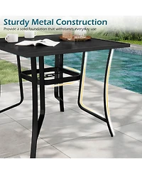 Costway 5 Pcs Patio Furniture Dining Set, Outdoor Square Table and Stackable Chairs with Umbrella Hole