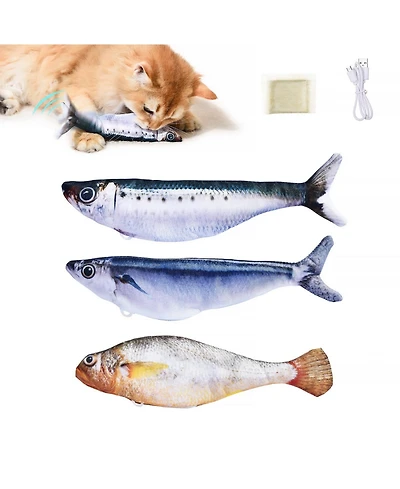 Aronkl 3 Pack Interactive Flopping Fish Cat Toys Tap-Activated Rechargeable Realistic 3 Flapping Modes Durable Plush