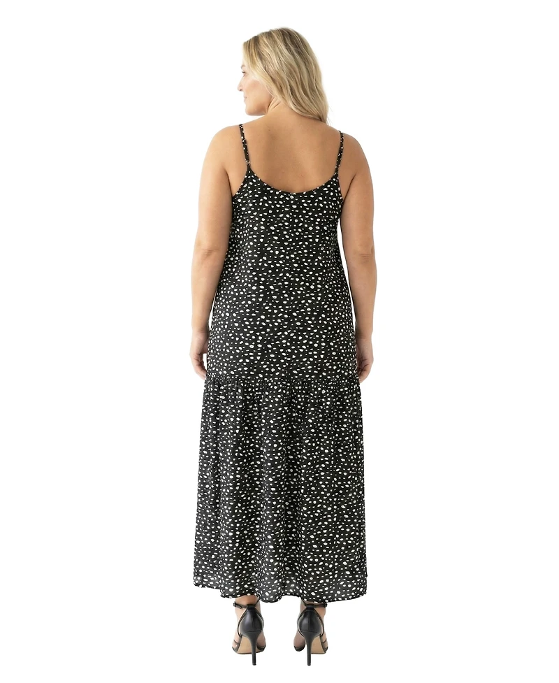 24seven Comfort Apparel Plus Essential Curvy Dot Print Scoop Neck Dress