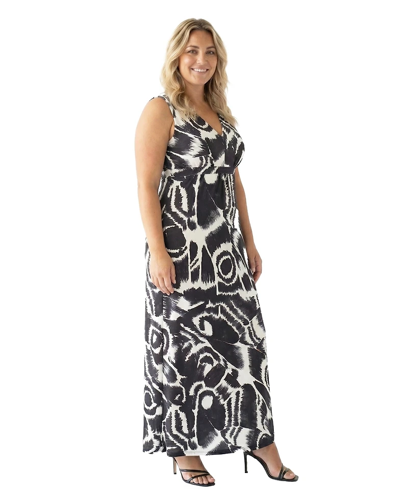 24seven Comfort Apparel Plus Essential Curvy Abstract Maxi Dress