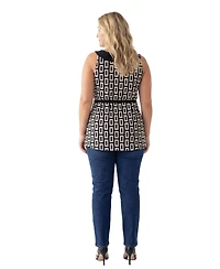 24seven Comfort Apparel Plus Essential Curvy Geometric Print Sleeveless Top