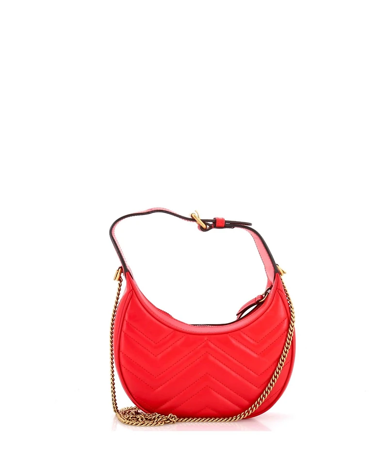 Pre-Owned Gucci Mini Gg Marmont Half Moon Hobo Matelasse Leather