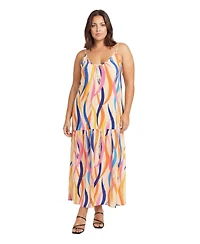 24seven Comfort Apparel Plus Essential Curvy Abstract Print A Line Dress