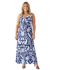 24seven Comfort Apparel Plus Essential Curvy Paisley Print Maxi Dress