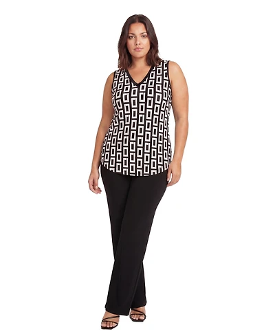 24seven Comfort Apparel Plus Round Hem Top and Elastic Waist Flared Pant Set