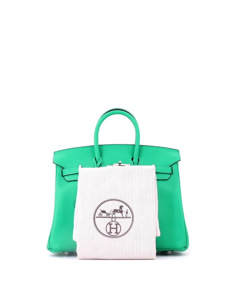 Pre-Owned HERMES Birkin 25 Handbag Green Swift with Palladium Hardware