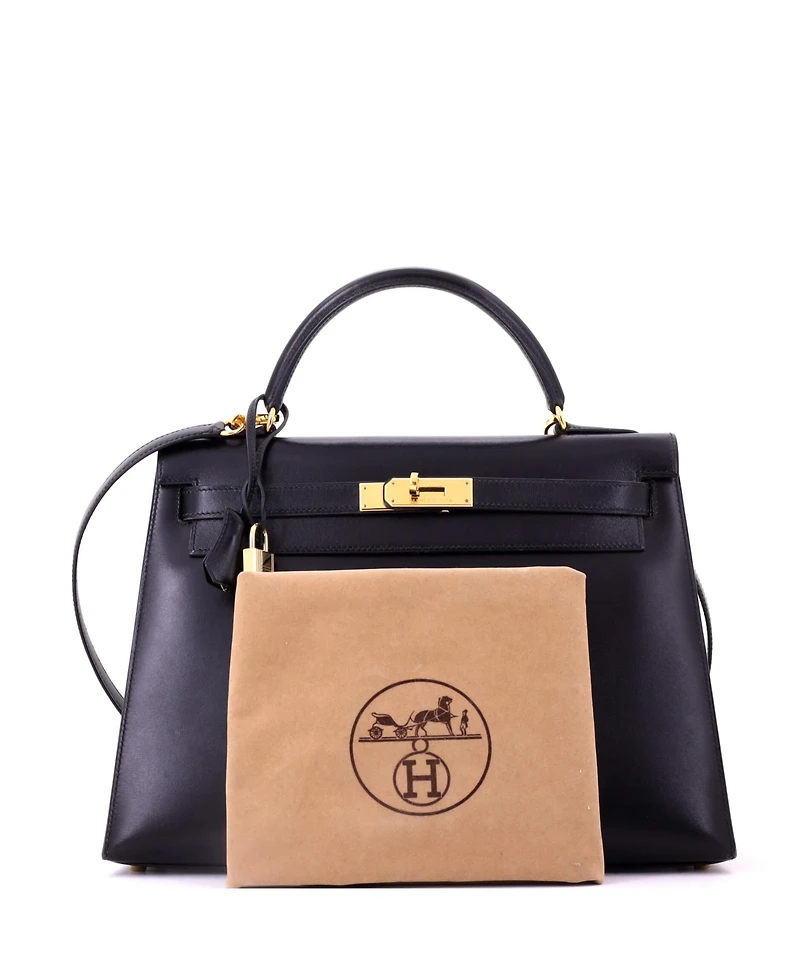 Pre-Owned HERMES Kelly Handbag Box Calf with Gold Hardware